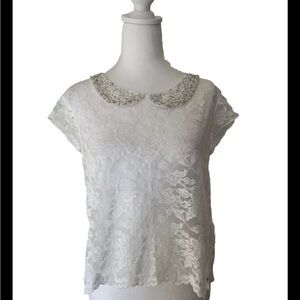 NWT Abercrombie & Fitch White Lace Embellished Top Small